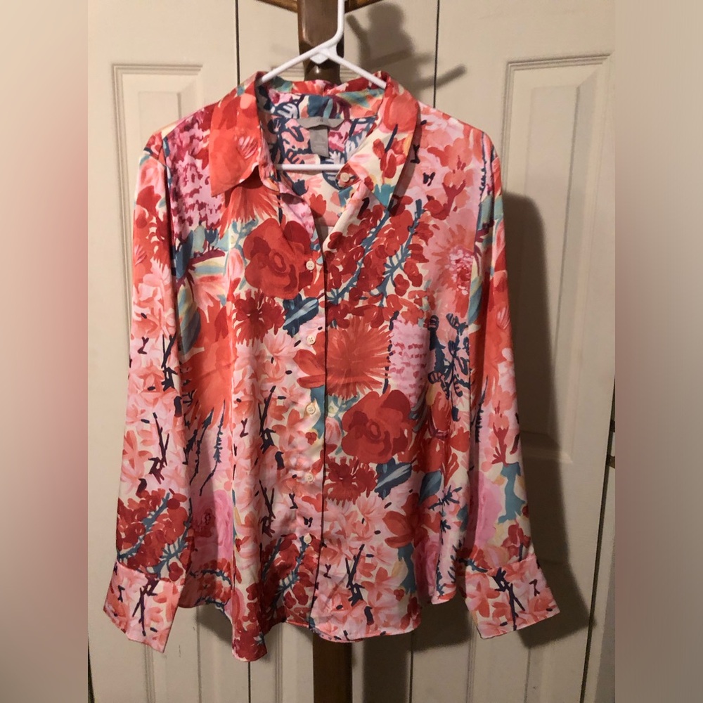 H&M Floral Button-Up Blouse - Red and Pink